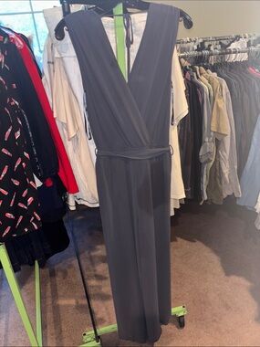 Naked Zebra Sleeveless V-Neck Maxi Dress in Charcoal Gray